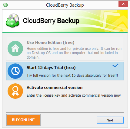 cloudberry backup license activation window
