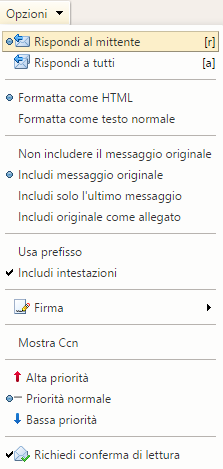 Opzioni Risposta zimbra