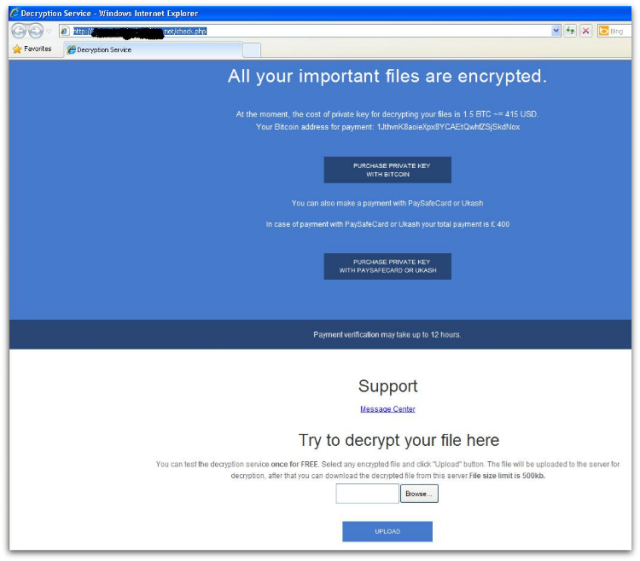 figure 5 teslacrypt payment free decryption service webpage